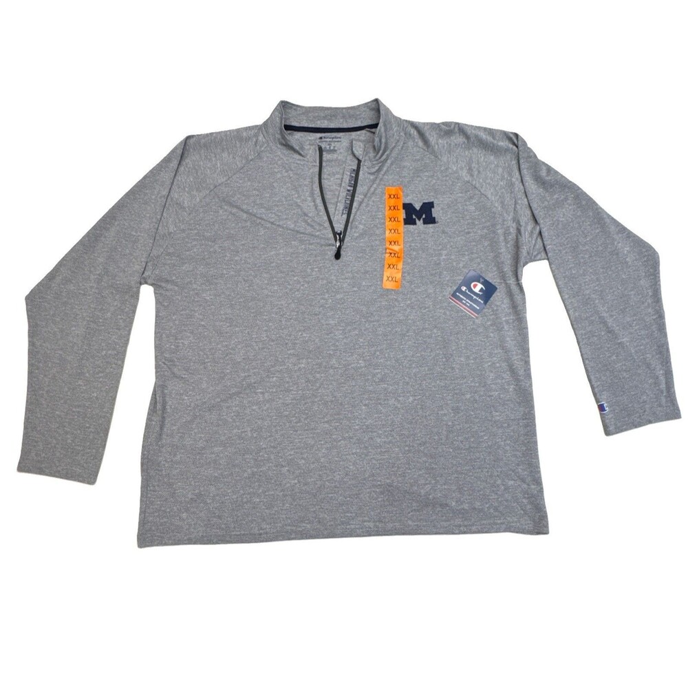 Men’s XXL Champion Gray 1/4 Zip Logo Sweatshirt Michigan Wolverines U Of M New
